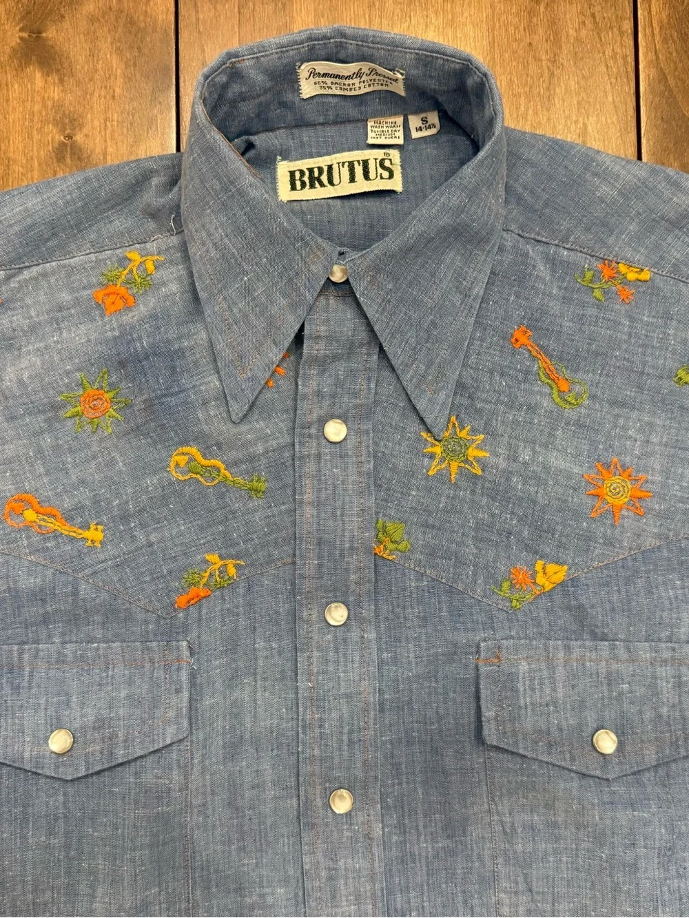 BRUTUS Light Blue Vintage Embroidered Western Shirt Sz S